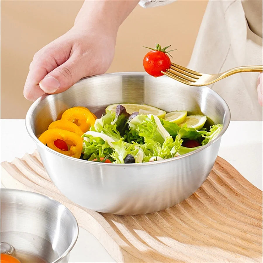 Cuenco de acero inoxidable dorado y plateado para ensalada, fideos de arroz, fideos Lamian, utensilios de cocina, recipiente para alimentos