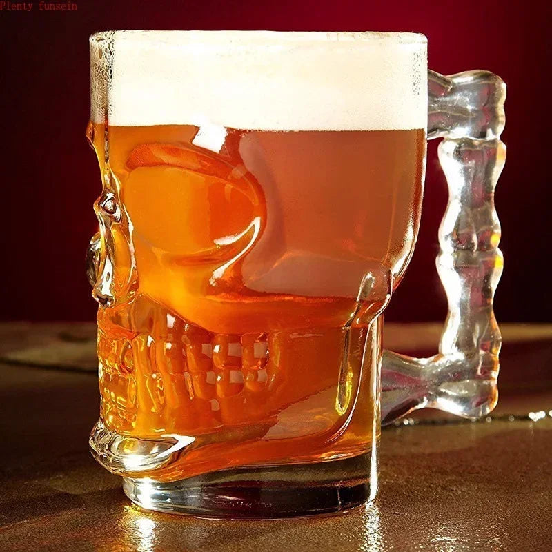 Vaso de cerveza clásico de pirata, 500 ml, cristal, con cara de calavera creativa y hueso, con asa, para beber vino, vodka, esencial para bares y KTV