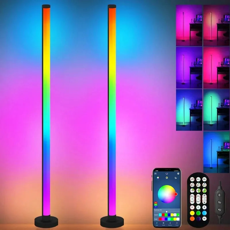 Lampe d'ambiance LED Lampadaire RGB Télécommande et contrôle par application Synchronisation musicale Éclairage Lampe de table d'ambiance pour jeux Esport