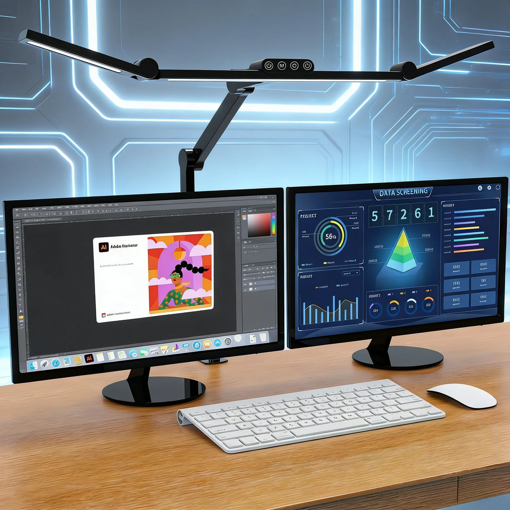 Lampe de Bureau LED avec Pince Lampe d'Architecte pour Bureau à Domicile 24W Ultra Lumineuse Gradation Automatique Éclairage PC Lampe de Table à Intensité Variable en Continu