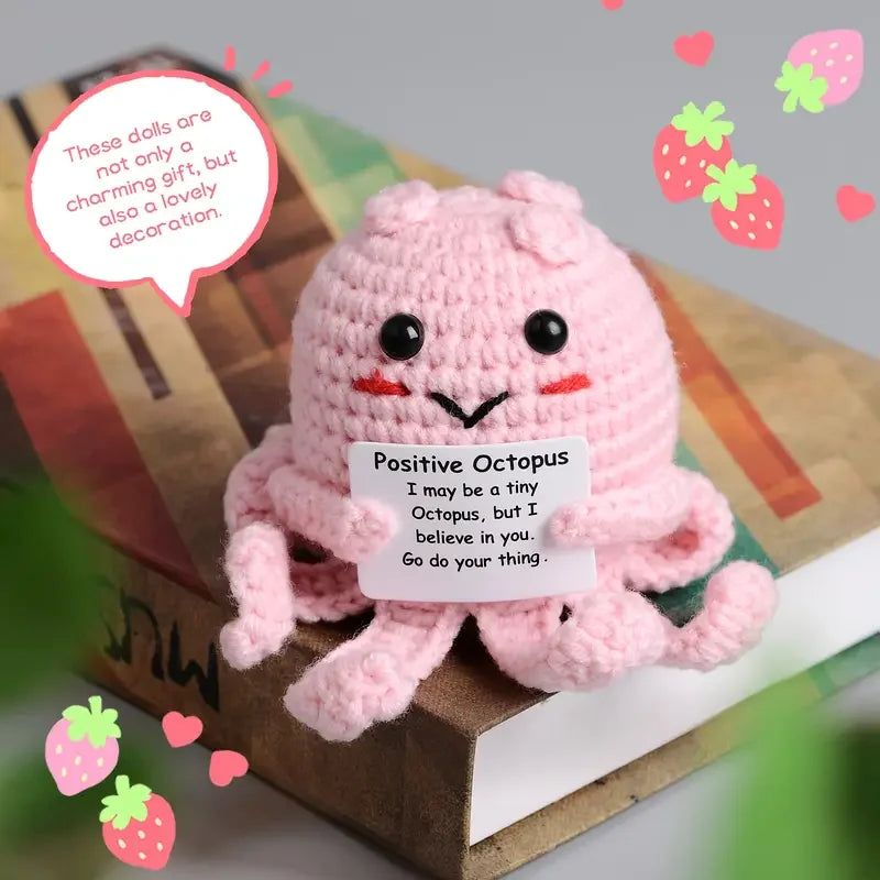 Mini pieuvre en laine faite à la main, tricot au crochet, figurine de soutien émotionnel positif avec carte, cadeau de décoration créatif et amusant