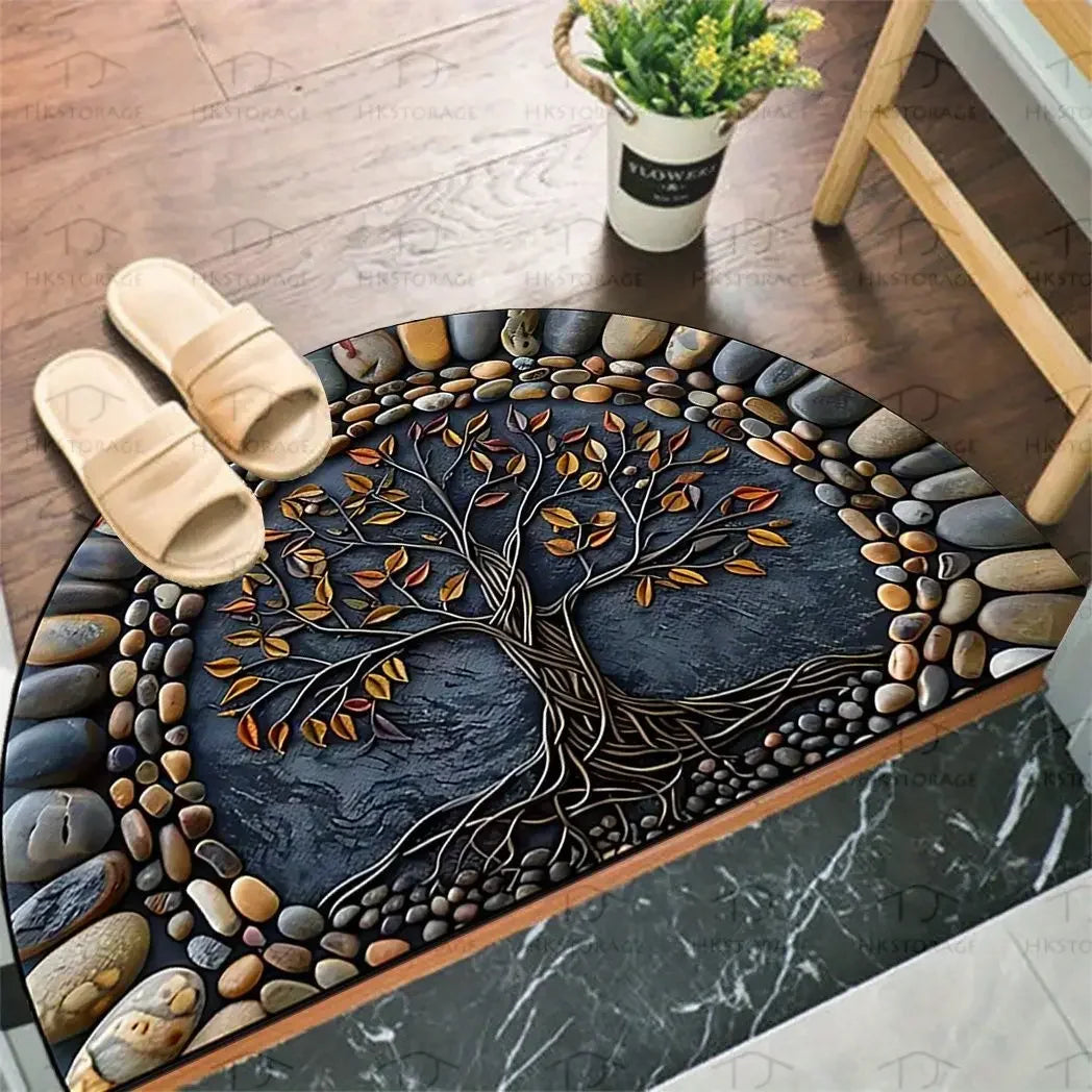 Alfombra Semicircular Bohemia VIKAMA, Felpudo de Entrada para Interiores y Exteriores, Alfombrilla de Puerta de Baño, Decoración Suave y Antideslizante para el Hogar.