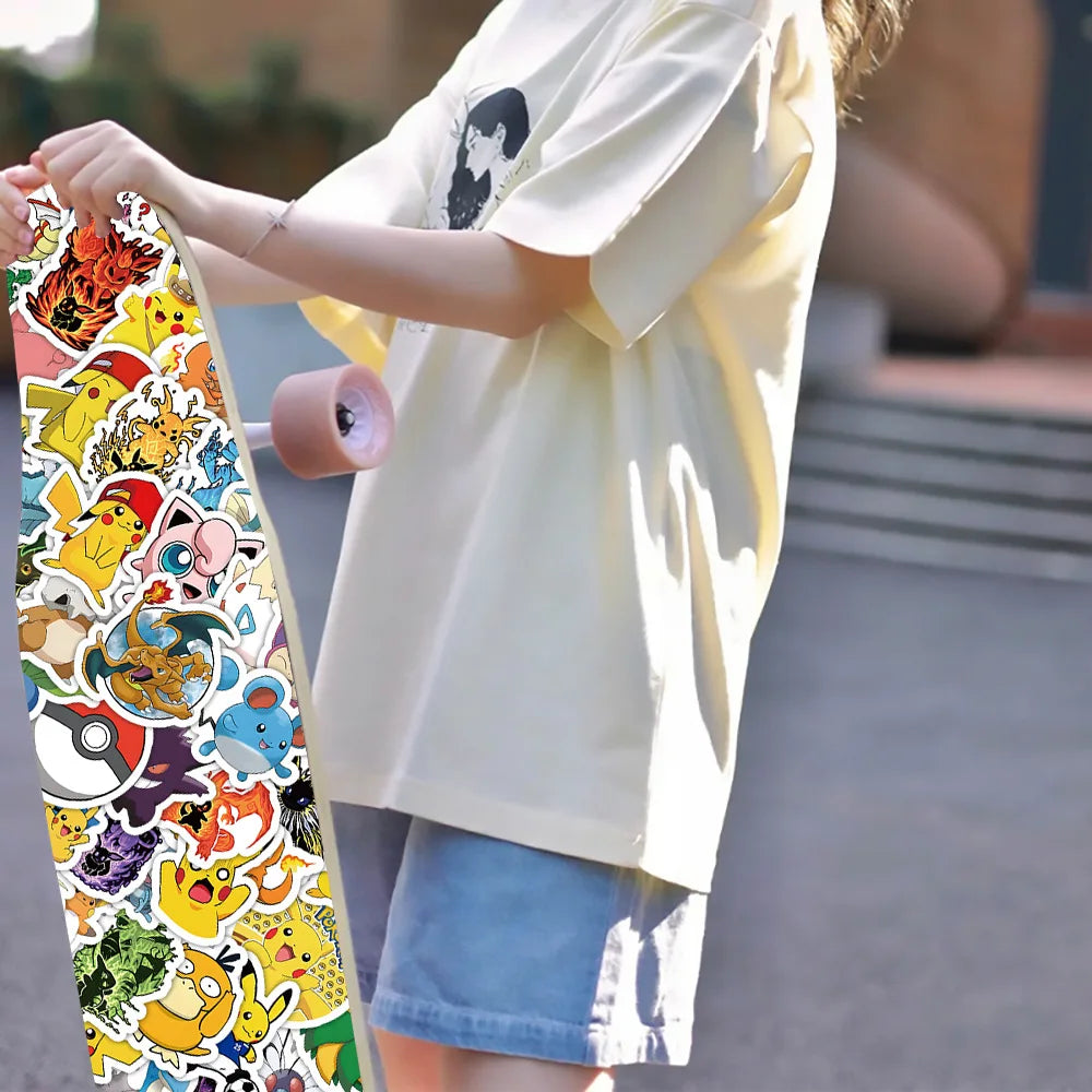 100PCS Kawaii Pikachu Anime Pokemon Pegatinas para Laptop Maleta Monopatín Guitarra Teléfono Pegatina de Dibujos Animados Juguetes de Regalo para Niños