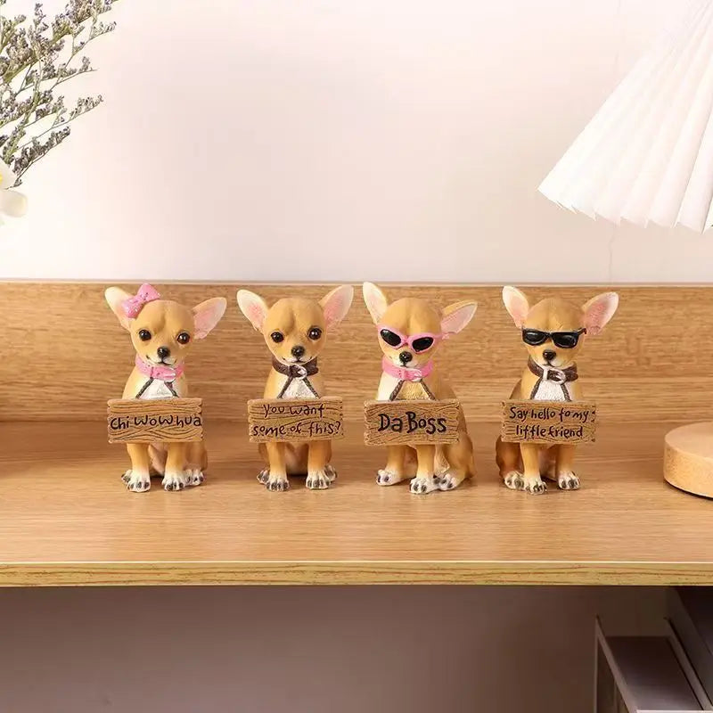 Figura de perro chihuahua de 10,5 cm, pintada a mano, realista, bonita, escultura de animal de resina, decoración para el hogar, escritorio, estante, regalo para amantes de las mascotas