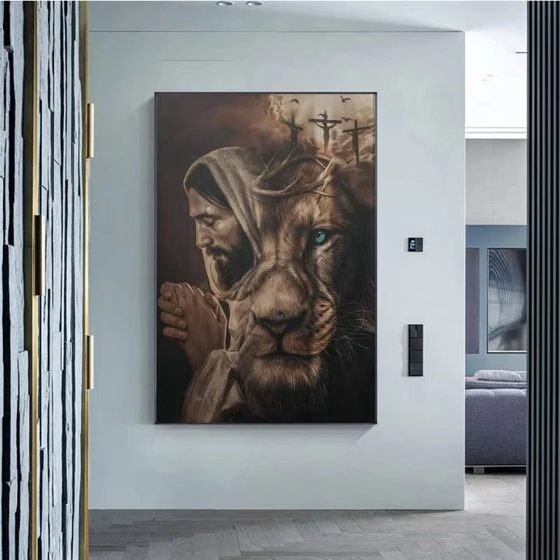 Classic Christian Wall Art Bible Jesus Lion And Warrior Oil On Canvas Posters And Prints Living Room Decoration Gifts