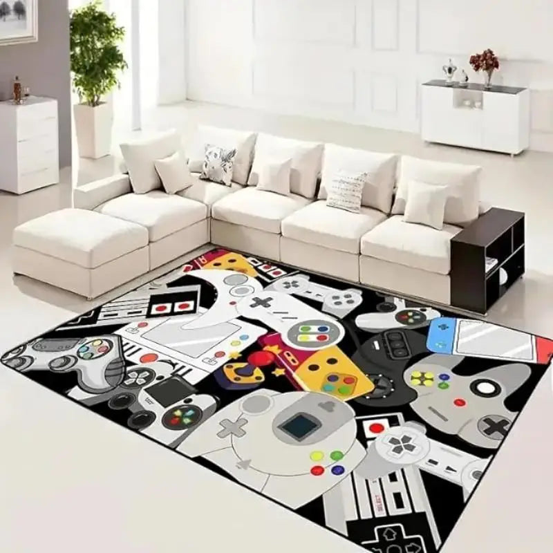 Tapis de jeu Fashion Crystal Pile avec contrôleur de jeu vidéo Tapis de chambre de jeu à poils longs Tapis antidérapant