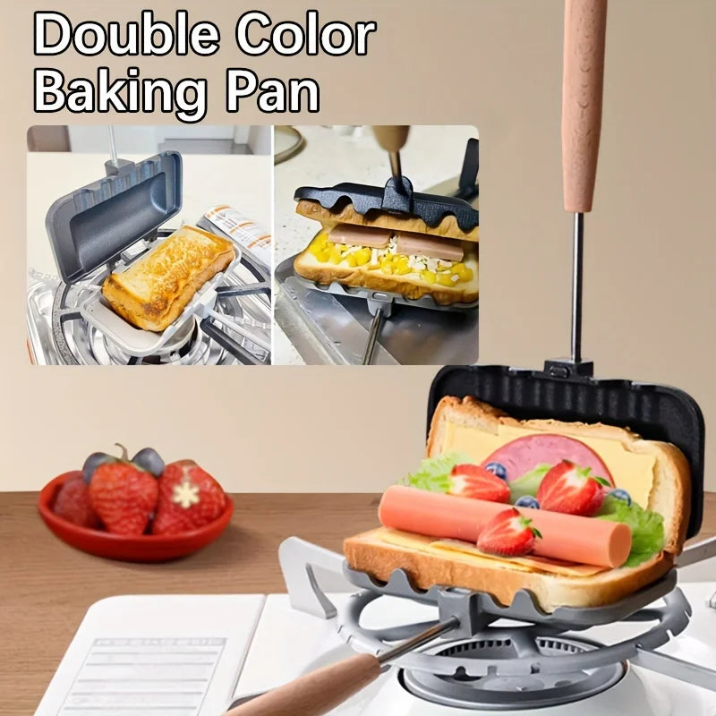 Sandwichera rectangular de doble cara, doble color, aleación de aluminio, antiadherente, para estufa, utensilio de cocina