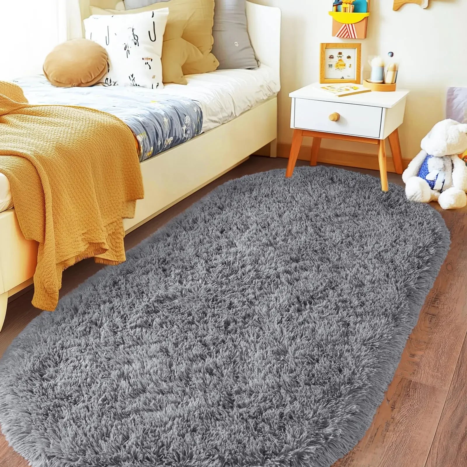 VIKAMA Alfombra de Lana Sencilla y Suave, Alfombra Suave y Esponjosa para Mesita de Noche de Dormitorio, Alfombra para Piso de Habitación Infantil, Decoración del Hogar
