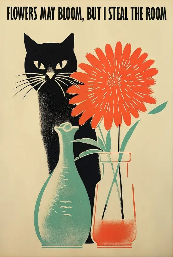 Póster divertido vintage de gatos y perros, arte de pared retro de moda, lienzo impreso, póster divertido de gatos retro, decoración de pared funky