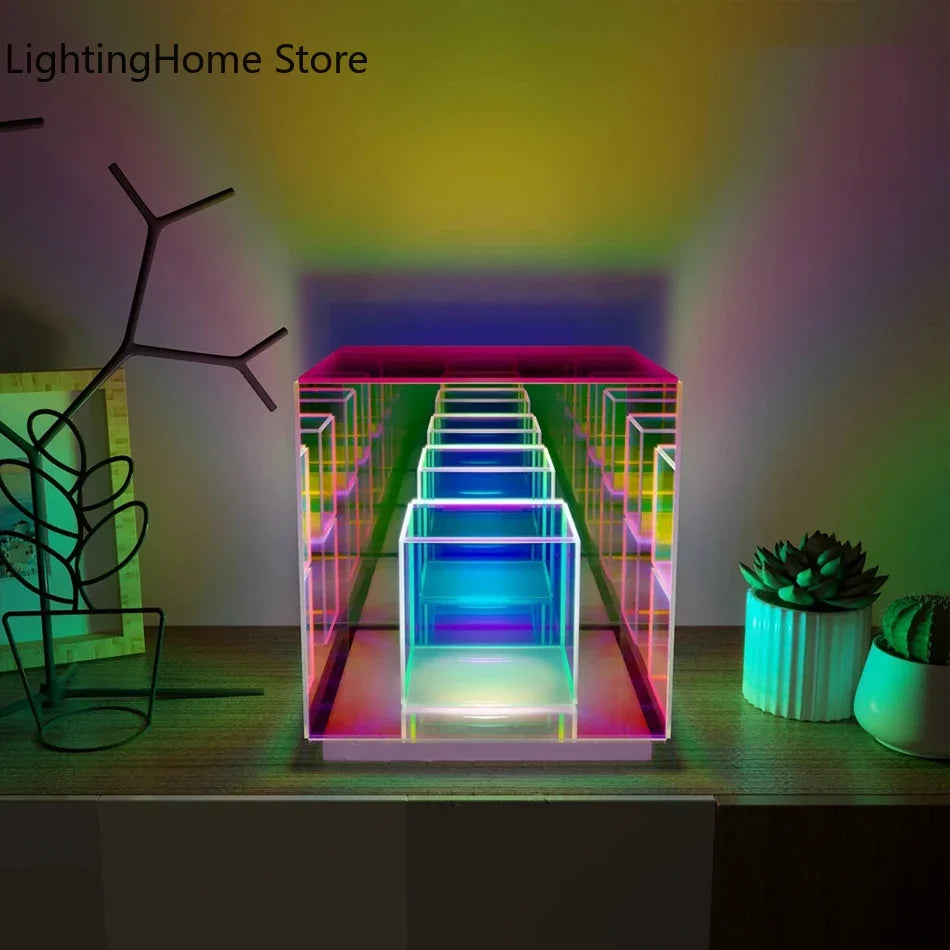 Colorful Cube Table Lamp Led Colored Acrylic Table Lamps For Living Room Bedroom Nordic Home Decor Light Night Bedside Lamp