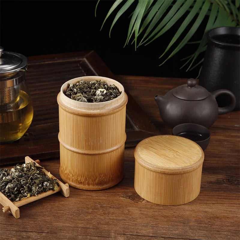 Boîte de rangement de thé en bambou naturel, boîte de rangement d'aliments, boîte de rangement de noix et d'épices, boîte de thé, pot organisateur écologique, récipients de cuisine