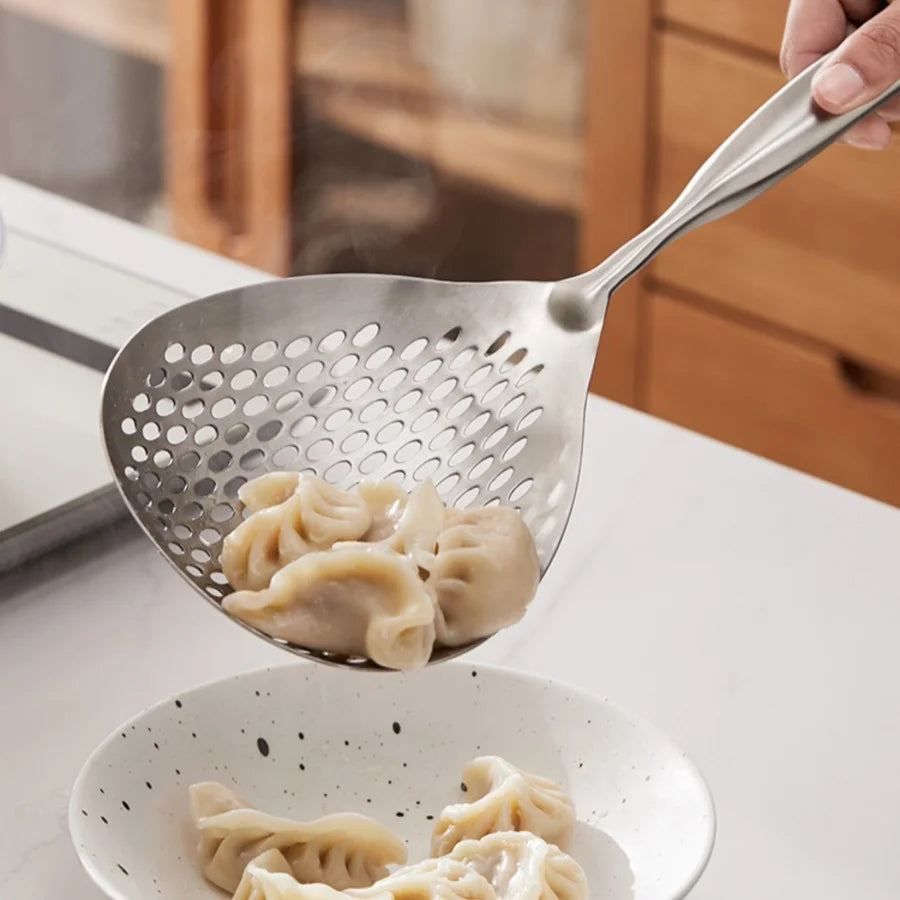Passoire de grande taille en acier inoxydable SUS304, cuillère à poivre, cuillère à aliments, cuillère de cuisson pour nouilles lo mein et raviolis, usage domestique