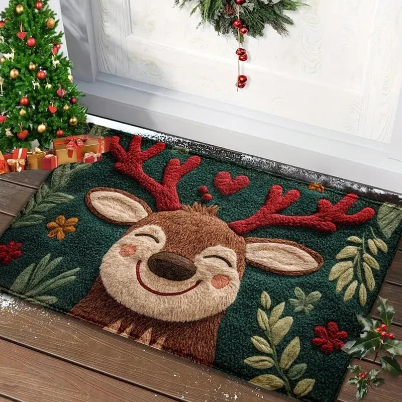VIAMA Tapis de porte de Noël Rennes Tapis d'entrée antidérapant Tapis de sol de cuisine et de salle de bain confortable pour l'hiver Décoration d'intérieur