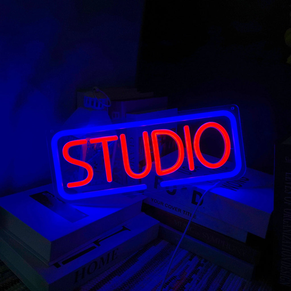 Enseigne Néon Studio Rose Bleu, Décoration Murale LED pour Studio de Musique, Studio Photo, Bar, Café, Éclairage Commercial Créatif, Ambiance Vibrante