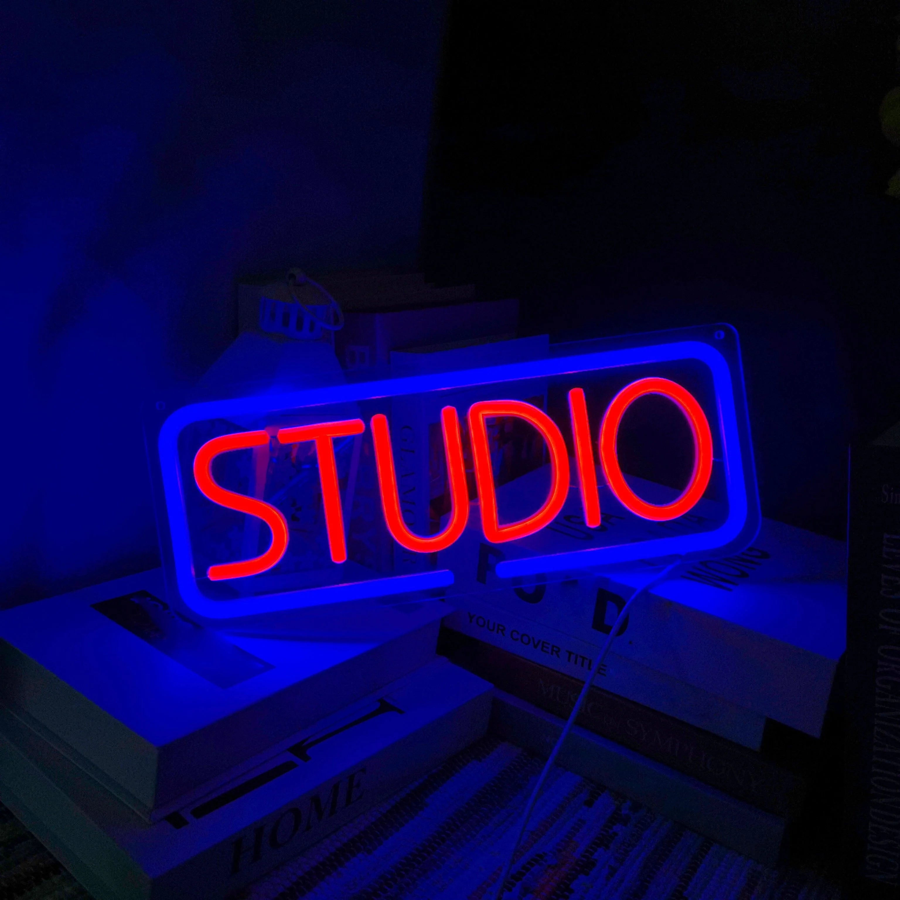 Enseigne Néon Studio Rose Bleu, Décoration Murale LED pour Studio de Musique, Studio Photo, Bar, Café, Éclairage Commercial Créatif, Ambiance Vibrante
