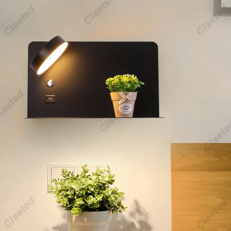 Appliques murales LED avec interrupteur et interface USB, luminaire de mode blanc noir, éclairage de couloir, luminaire d'art, Wandlamp