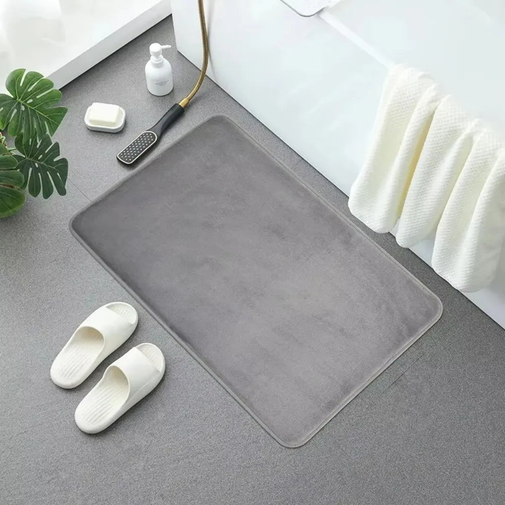 Alfombra de suelo de terciopelo coral de color sólido, felpudo de baño absorbente antideslizante engrosado y acogedor