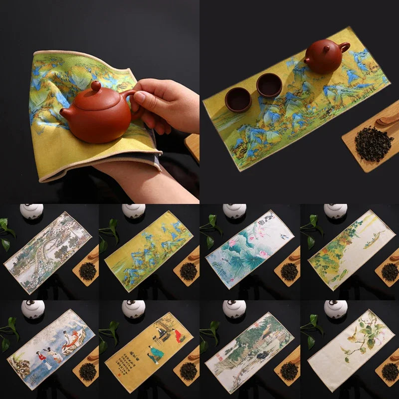 1 torchon de thé épais peint chinois, super absorbant, tapis de table, chiffon professionnel en daim, tapis de thé, serviette, accessoires de thé haut de gamme