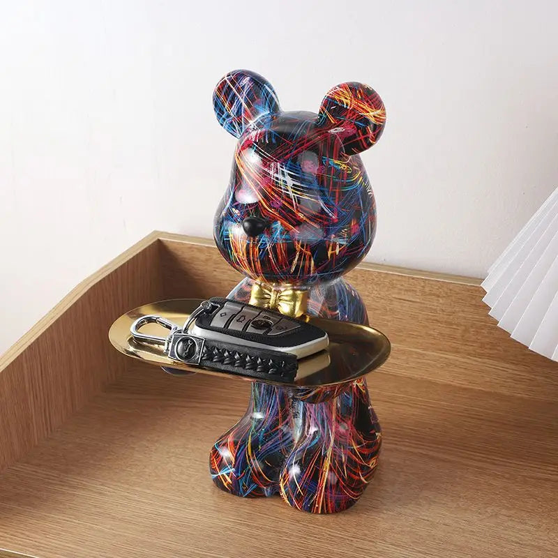 Estatua de oso de pie de resina de graffiti abstracto de 26 cm, organizador de animales lindos, soporte de decoración de escritorio, regalo para adorno de oficina en casa