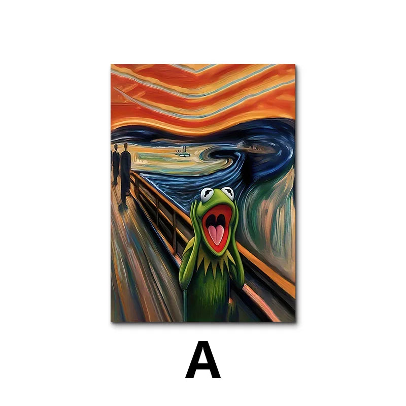Arte de pared abstracto moderno, pintura de rana gritando, lienzo impreso en HD, póster para sala de estar, dormitorio, aula, decoración del hogar