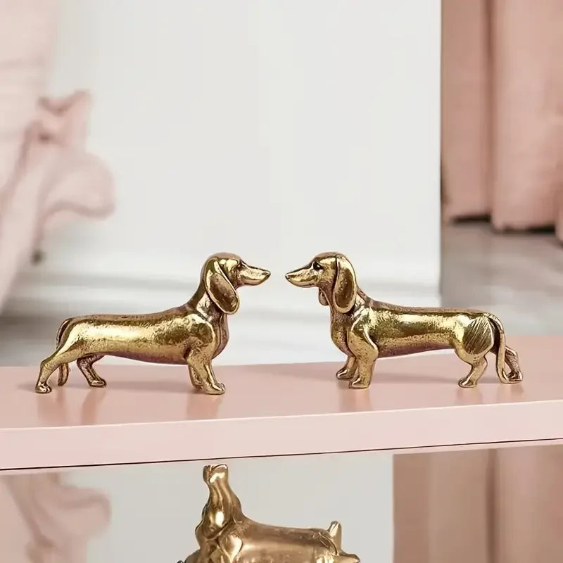 Estatua de perro salchicha de cobre puro, figuras vintage de latón, decoración del hogar, adorno de escritorio, miniaturas, artesanías antiguas para mascotas de té, regalos