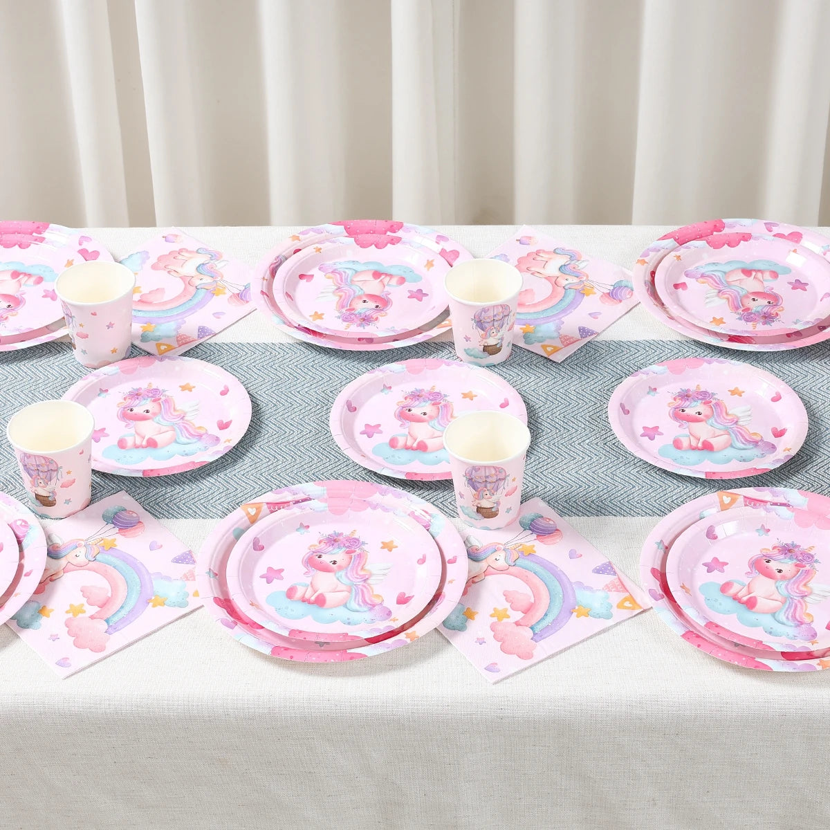 Juego de vajilla desechable de unicornio: platos, vasos, servilletas, decoración de fiesta de cumpleaños para niños y niñas, artículos para fiesta de cumpleaños de boda