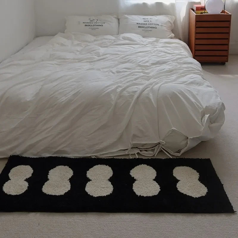 VIKAMA Alfombra de Noche Minimalista en Blanco y Negro para Dormitorios y Salas de Estar, Alfombra de Peluche Suave y Cómoda para Decoración del Hogar