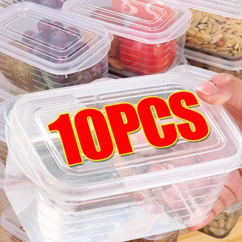 1/10PCS Caja de carne para congelador de refrigerador Cajas de conservación de alimentos Contenedor de almacenamiento de vegetales frescos con tapa Recipiente para alimentos más crujiente