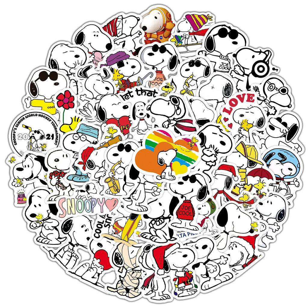 50 pegatinas de dibujos animados de Snoopy para niños, ordenador portátil, monopatín, grafiti, botella de agua, motocicleta, calcomanía de juguete