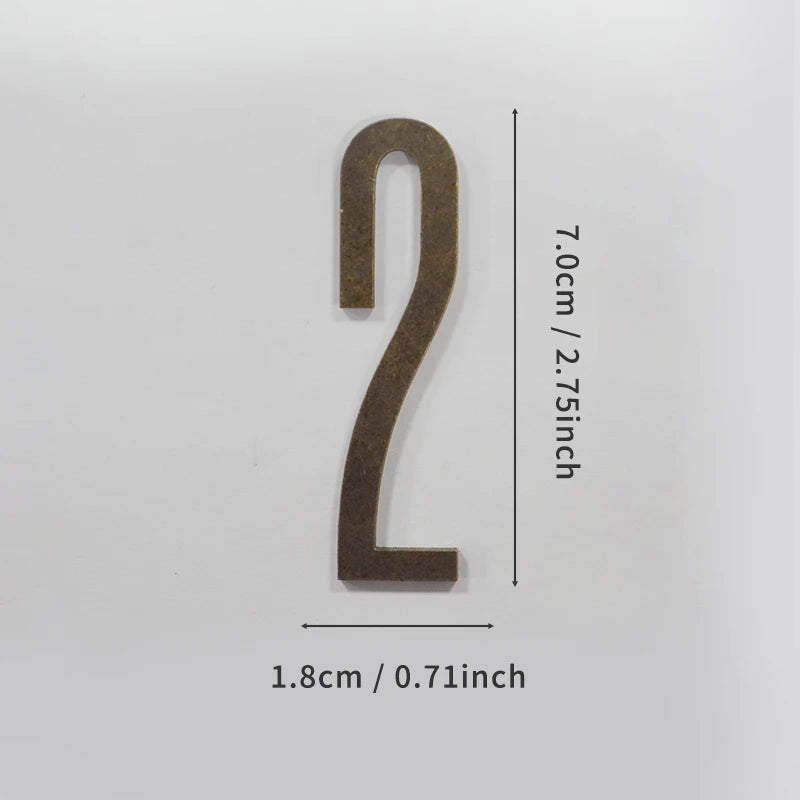 Bronze Door Number with Backing Adhesive 7cm Metal House Number Apartment Door Number for Outdoor Hotel Home Mailbox Label