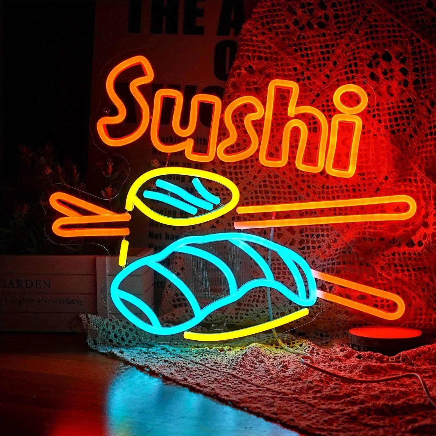 Cartel de neón de sushi LED, cartel de luz de sushi, decoración de pared, alimentado por USB, cartel brillante de neón de sushi para tiendas, restaurantes de sushi, cocinas, fiestas