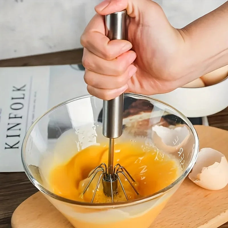 Batidor de huevos de acero inoxidable - Batidora semiautomática duradera para batir huevos y crema sin esfuerzo - Herramienta de cocina para hornear y mezclar