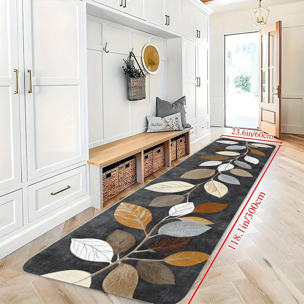 Alfombra de cocina con diseño de hojas, degradado gris, felpudo, alfombra para pasillo, alfombra de invierno para dormitorio, alfombra cálida para sala de estar