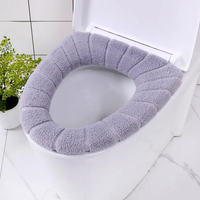 Funda de asiento de inodoro cálida de invierno, alfombrilla de inodoro para baño con asa, cojín grueso suave lavable, accesorios para calentador de inodoro