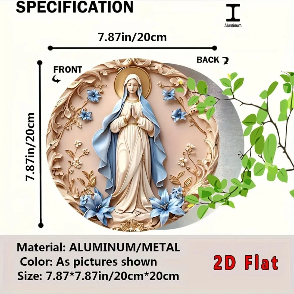 Decoración de pared de aluminio vintage de la Virgen María - Arte redondo de 8x8" con temática de María, regalo de Navidad para el hogar y la cocina