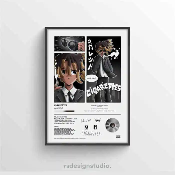 Póster de Juice WRLD Pop Hip Hop Rap Cantante Álbum de Música Portada de Bar de Asma Foto Arte HD Lienzo
