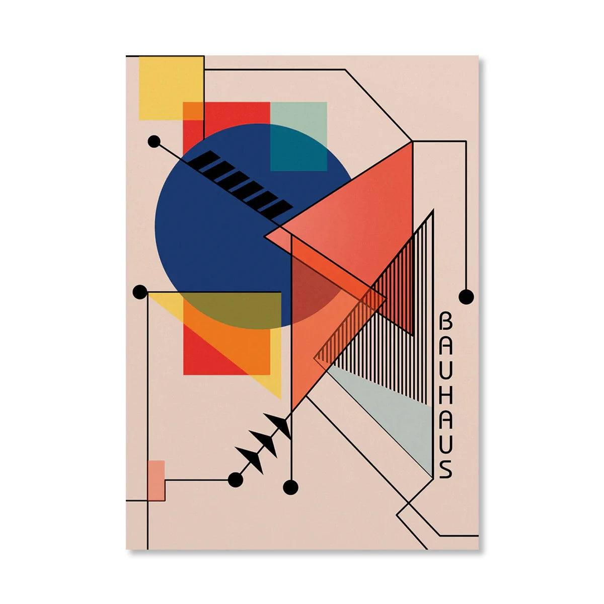 Abstract Orange Bauhaus Geometric Poster Pop Art Sunrise & Bicycle Wall Art Prints for Modern Living Room Dormitory Home Decor