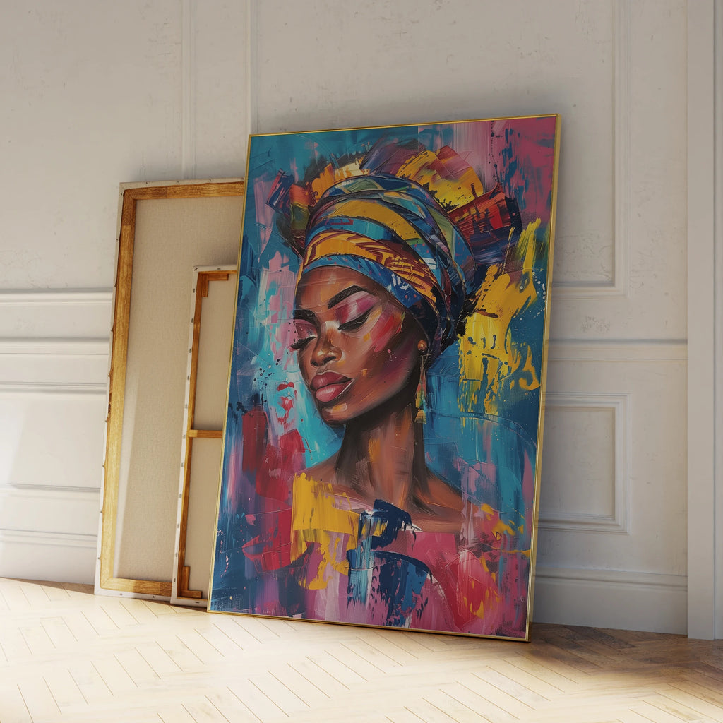 Cuadro de mujer negra moderna, retrato de moda, arte de pared, impresiones en marco de aluminio, póster de pintura en lienzo, decoración para el hogar y la sala de estar