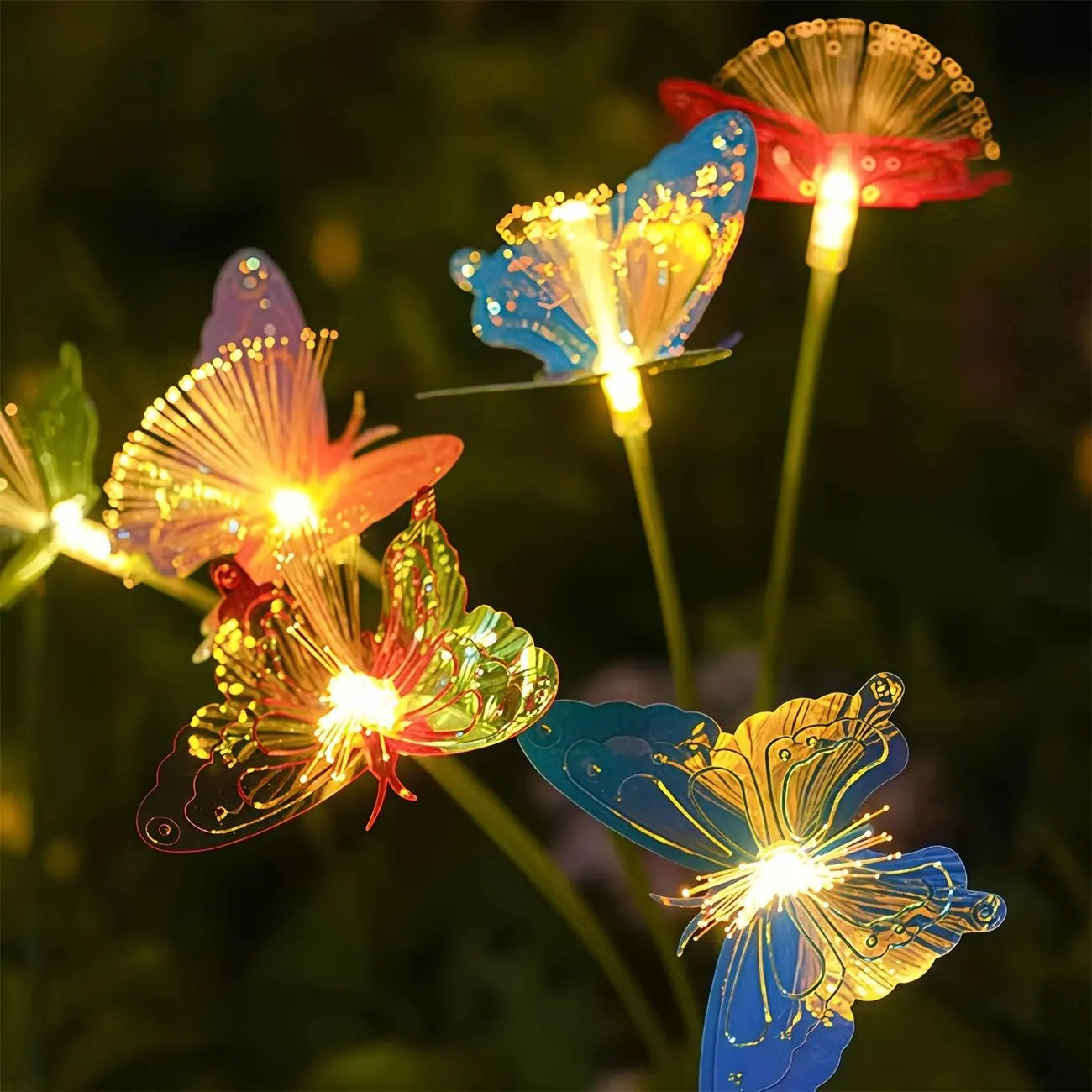 1 lampe solaire à fibre optique LED papillon à 6 têtes, 2 modes d'éclairage d'ambiance extérieur idéal pour jardin, allées, pelouse, patio, cour