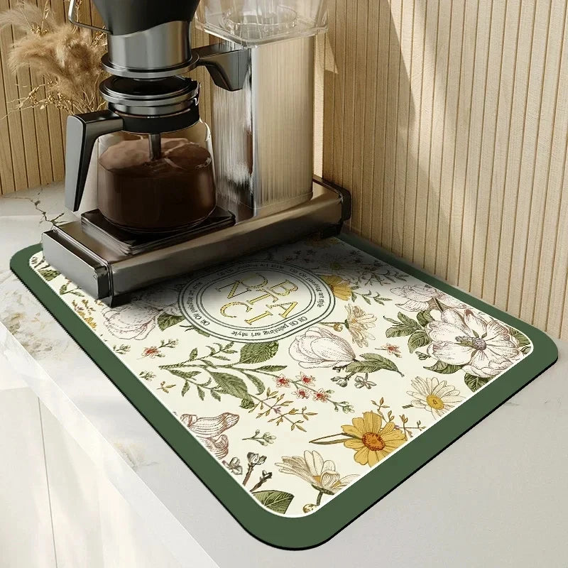 VIKAMA Mantel Individual Súper Absorbente de Mármol Negro para Secar Platos, Alfombrilla Antideslizante para Botellas de Cocina, Vajilla de Lujo para Tetera, Bar, Mostrador