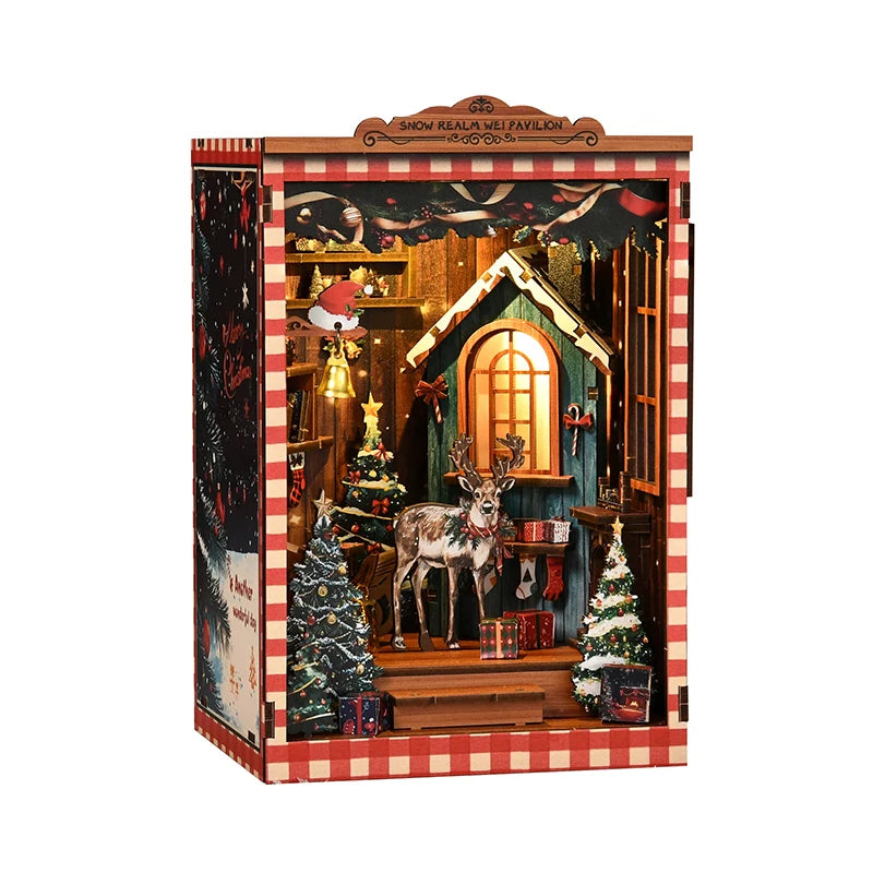 Nuevo Snow Globe DIY Miniatura Book Nook - Kit de Modelo Arquitectónico de Casa de Puzzle 3D, Regalo Artesanal de Sujetalibros para Navidad y Black Friday