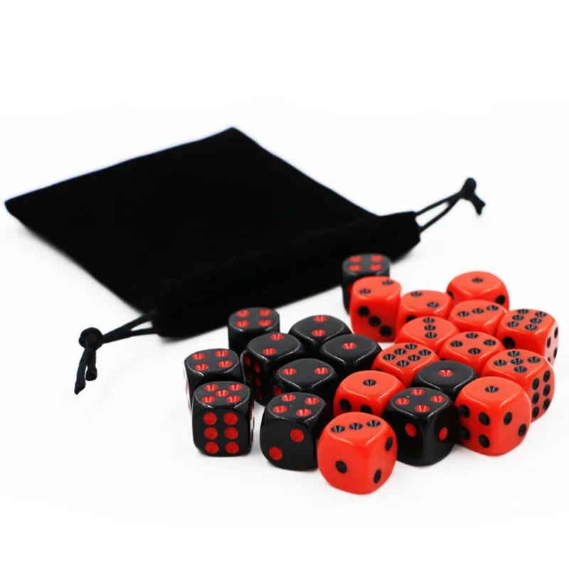 24 dés/ensemble avec sac en velours, ensemble de dés rouges/noirs 16 mm