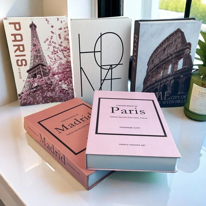 Fashion Paris Milan Luxe Fake book Decorative Books Storage Box Home Interior Decoration Coffee Table Bedroom Living Room Decor