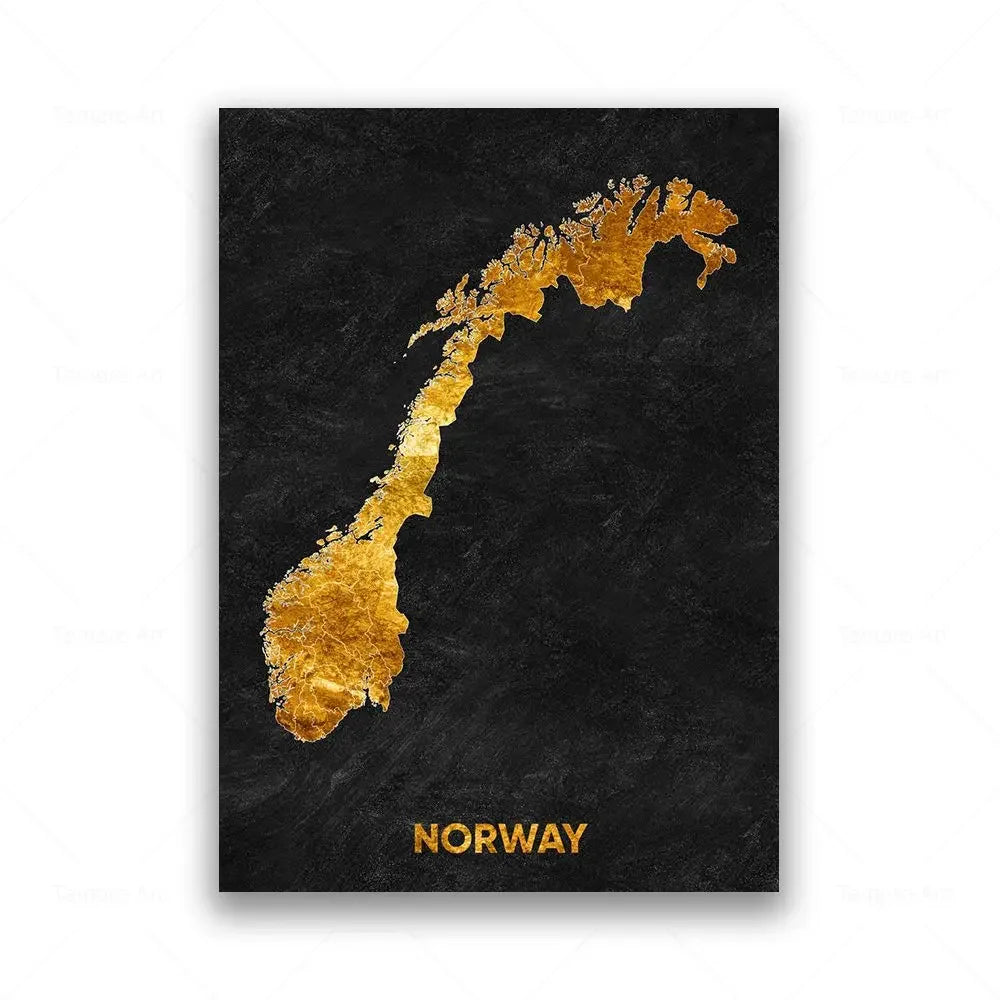 Classic Abstract Wall Art Black Gold Lebanon Country Map HD Canvas Print Poster Home Living Room Bedroom Decoration