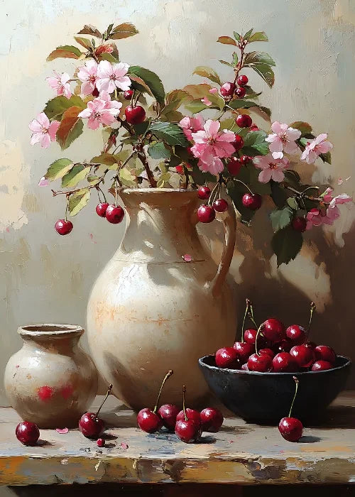 Jarrón de flores de naturaleza muerta, decoración de pared de pintura botánica vintage, jarrones antiguos vintage, impresiones estéticas, pintura de lienzo de olivo