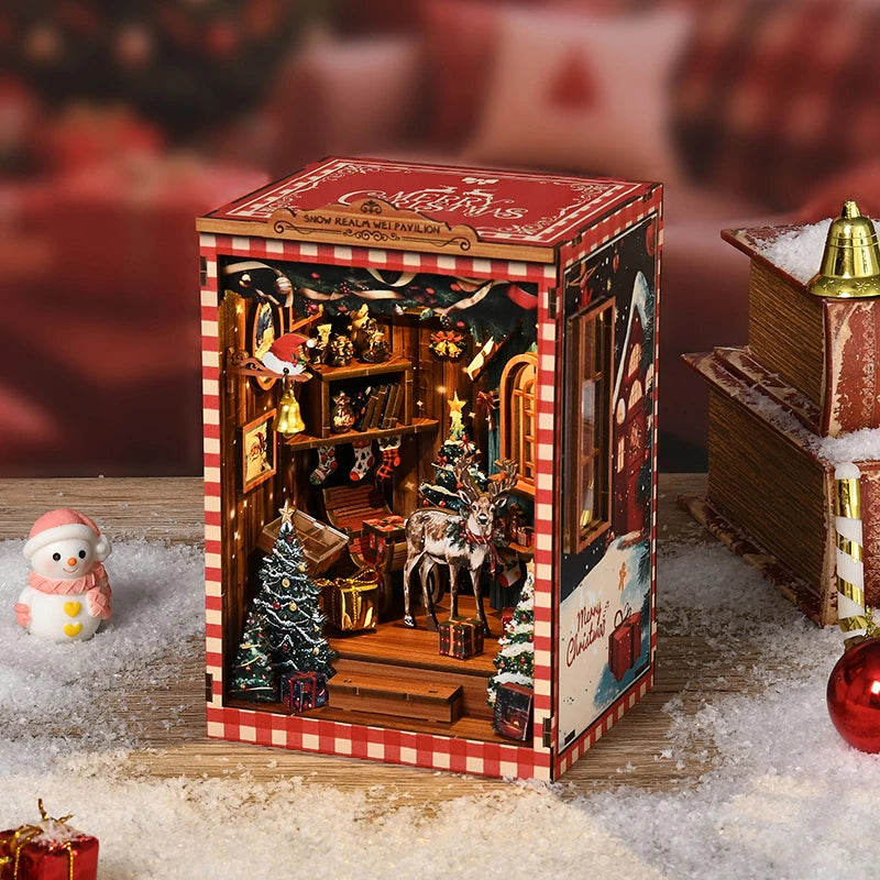 Nuevo Snow Globe DIY Miniatura Book Nook - Kit de Modelo Arquitectónico de Casa de Puzzle 3D, Regalo Artesanal de Sujetalibros para Navidad y Black Friday