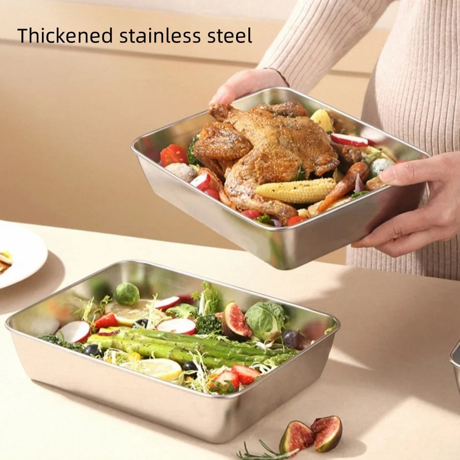 Récipient alimentaire rectangulaire en acier inoxydable pour conserver la fraîcheur, boîte de rangement pour pique-nique, boîte à bento, réfrigérateur, congélateur, assiette de restaurant