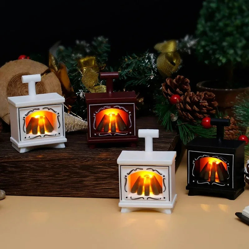 Mini chimenea LED para casa de muñecas, estufa brillante, modelo de casa, muebles, cocina, escena de la vida, juguetes, luz de noche para dormitorio y mesita de noche