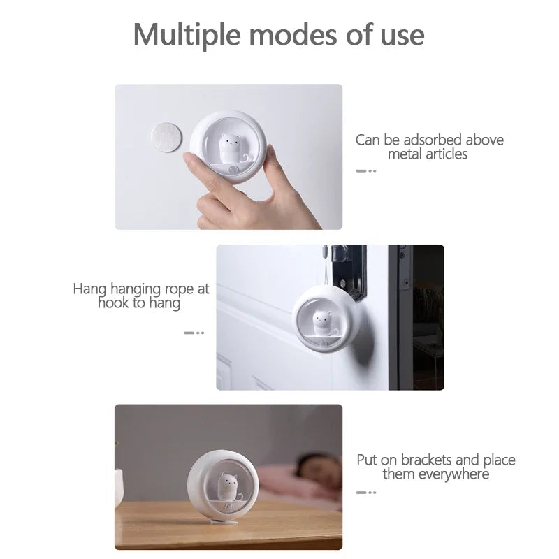 Luz de noche LED inteligente con sensor de movimiento, lámpara creativa de gato, recargable por USB, decorativa para armario, lámpara de pared colgante para dormitorio infantil, linda