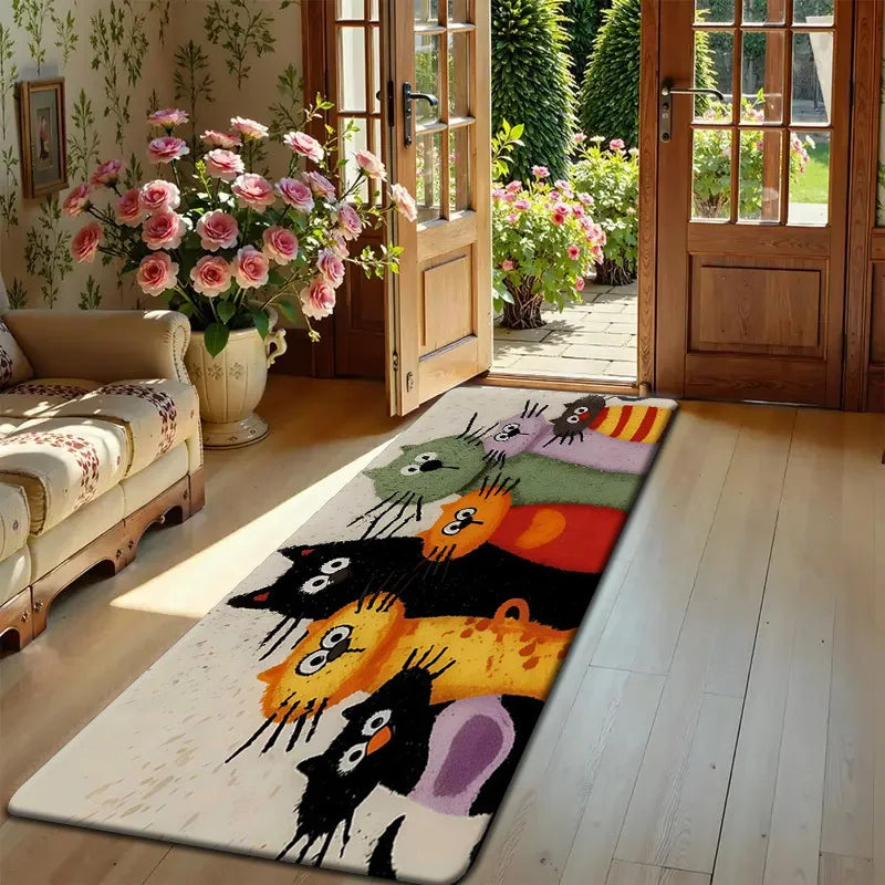 VIKAMA Adorable Tapis de dessin animé Chat Famille Tapis de bienvenue Paillasson Tapis de cuisine Tapis pour salon Tapis de salle de bain Tapis pour chambre à coucher Maison